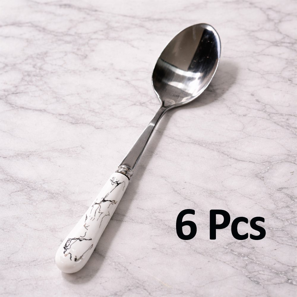 6pcs White Marble Handle Tea Spoon