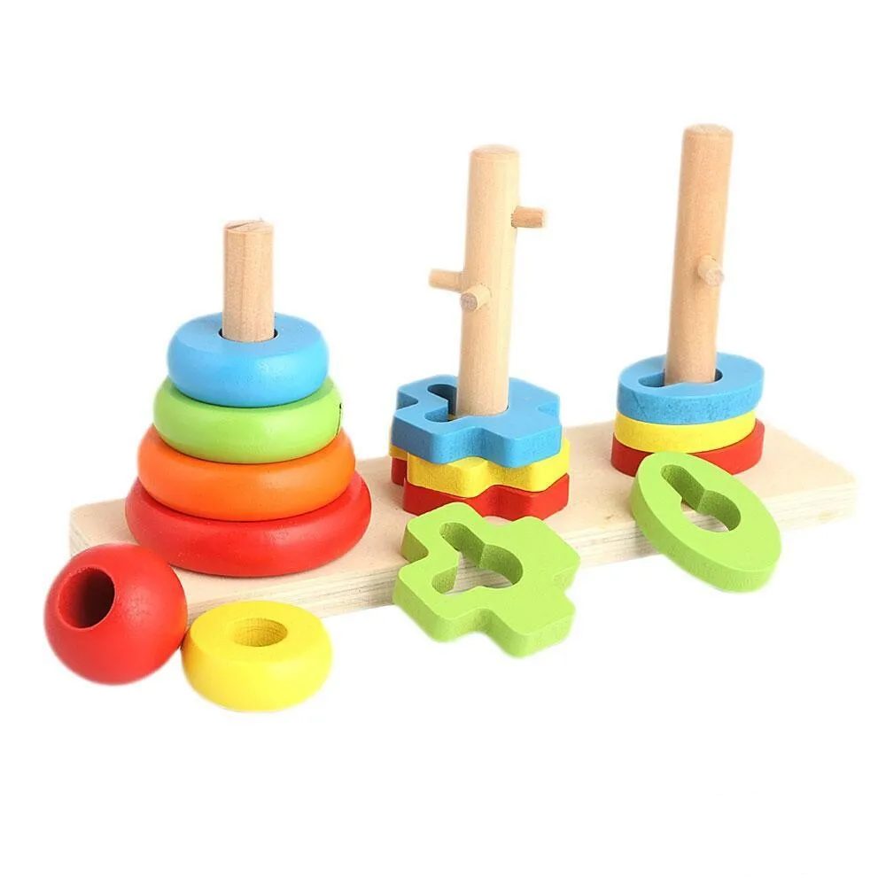 Kids Wooden Shape 3 Column Tower