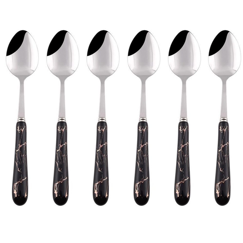 6pcs Black Marble Handle Tea Spoon
