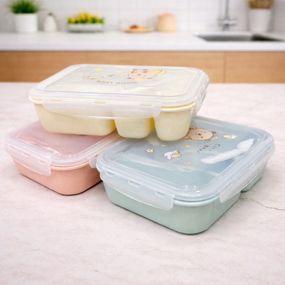 4 Compartment Rectangular Lunch Box with Spoon