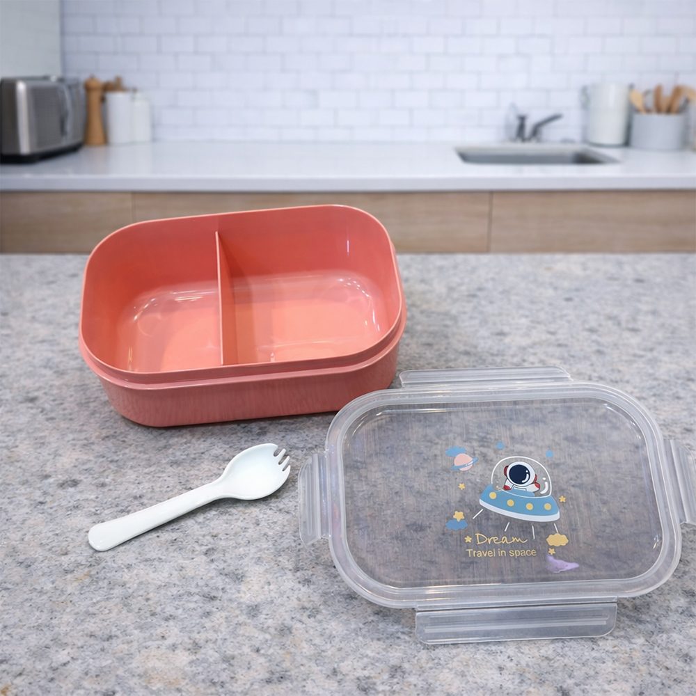 2 Compartment Oval Lunch Box with Spoon